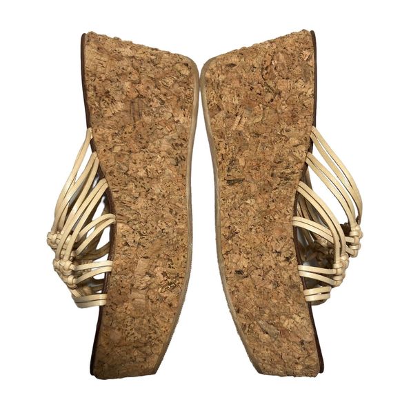 Vicini Tapeet Natural Cork Wedge US 7 EU 37.5 Beige Platform Made in Italy NEW - Picture 13 of 16